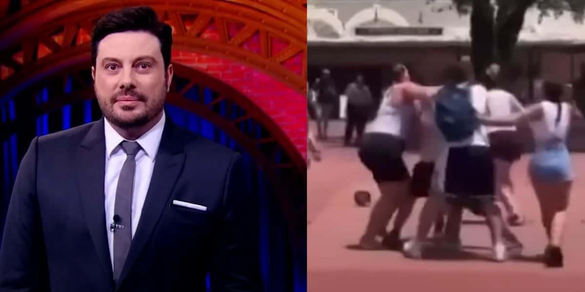 O apresentador do SBT, Danilo Gentili em colagem com imagem da briga da Disney - Foto Reprodução Internet