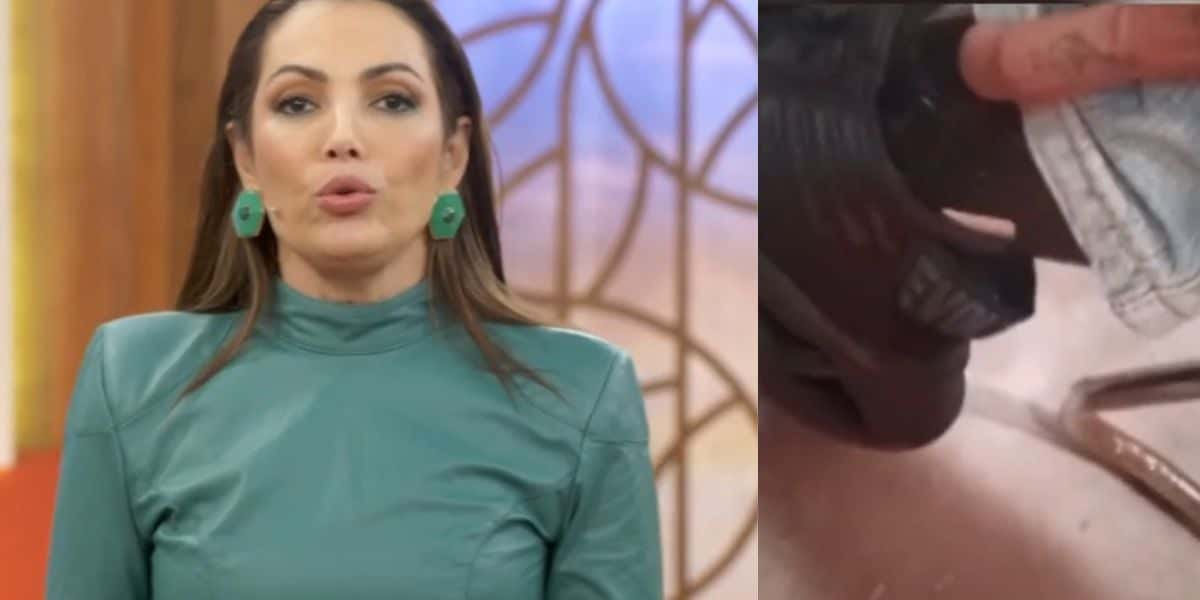 Patrícia Poeta no Encontro e homem armado na plateia (Foto: Reprodução / Globo / Metrópoles)