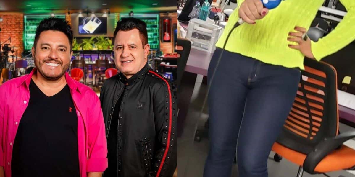 Bruno e Marrone ao lado de uma foto de lisa gomes com o microfone da RedeTV (Reprodução - LETRAS/ Instagram)