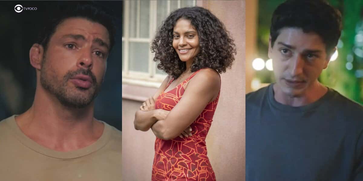 Caio, Aline e Daniel em cenas de Terra e Paixão (Foto: Reprodução / Globo / Montagem TV Foco)