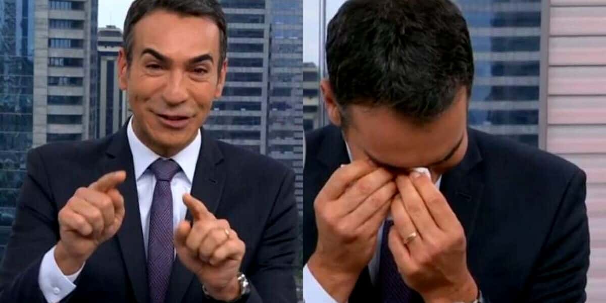 César Tralli não conseguiu conter a emoção no SP1, da Globo (Foto Reprodução/Montagem/Jovem Pan)