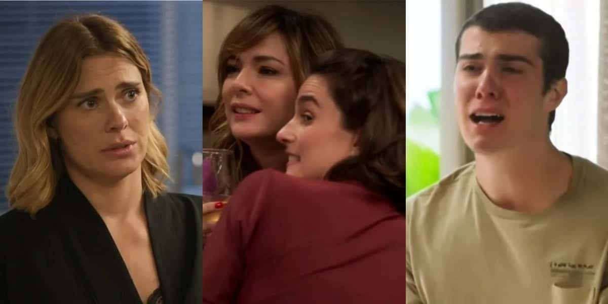 Clara (Regiane Alves) fará o inferno na vida de Rafa (Caio Manhente), Helena (Priscila Sztejnman) e Lumiar (Carolina Dieckmann) em "Vai na Fé" (Foto: Reprodução/TV Globo)
