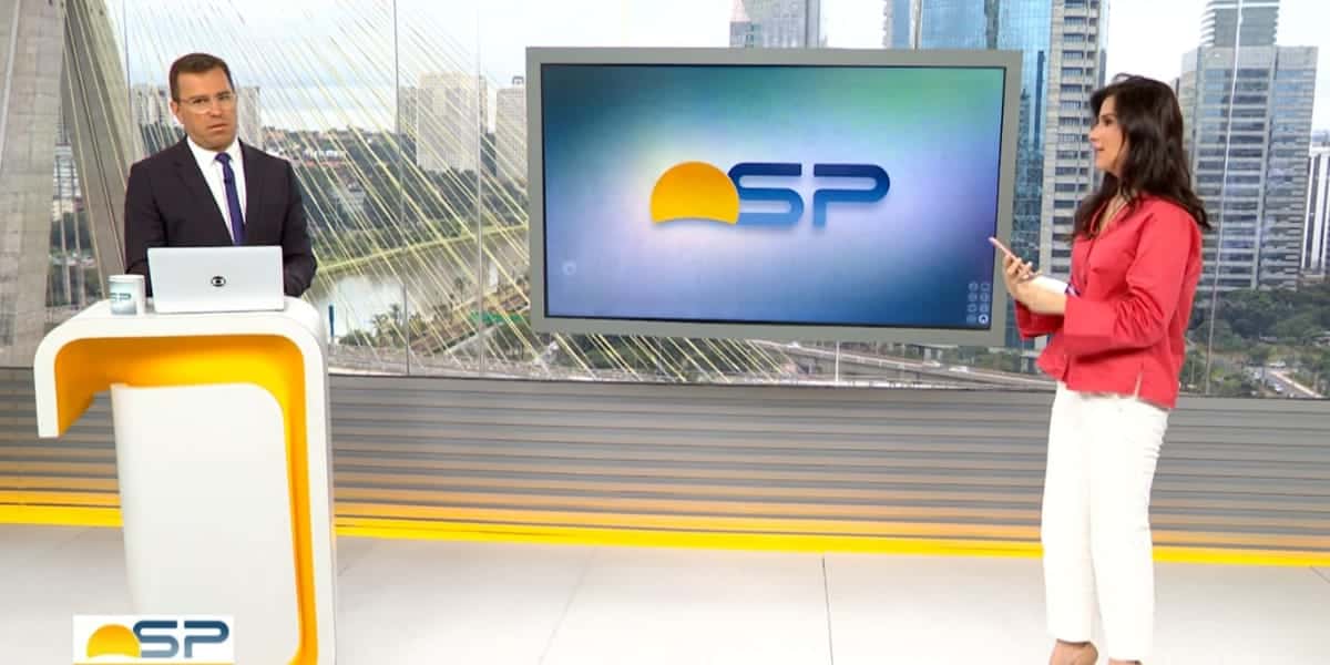 Rodrigo Bocardi e Sabina Simonato nos estúdios do Bom Dia SP (Reprodução: Glbo)