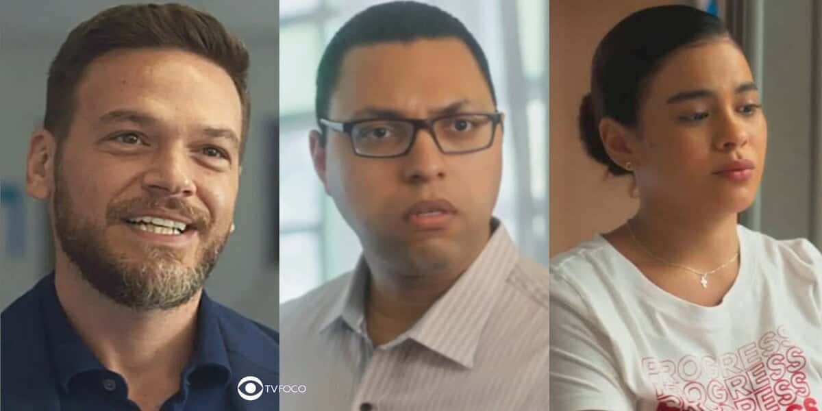 Theo, Pastor Miguel e Jenifer em cenas de Vai na Fé (Foto: Reprodução / Globo / Montagem TV Foco)