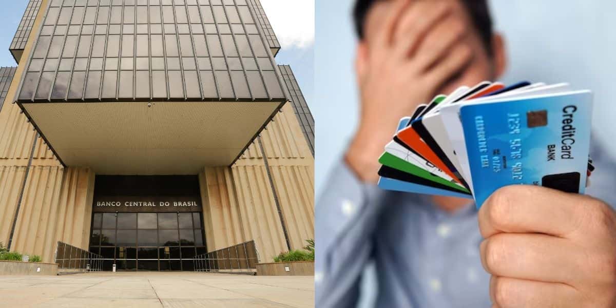Fachada do Banco Central do Brasil e pessoa com vários cartões de crédito - Foto Reprodução Internet