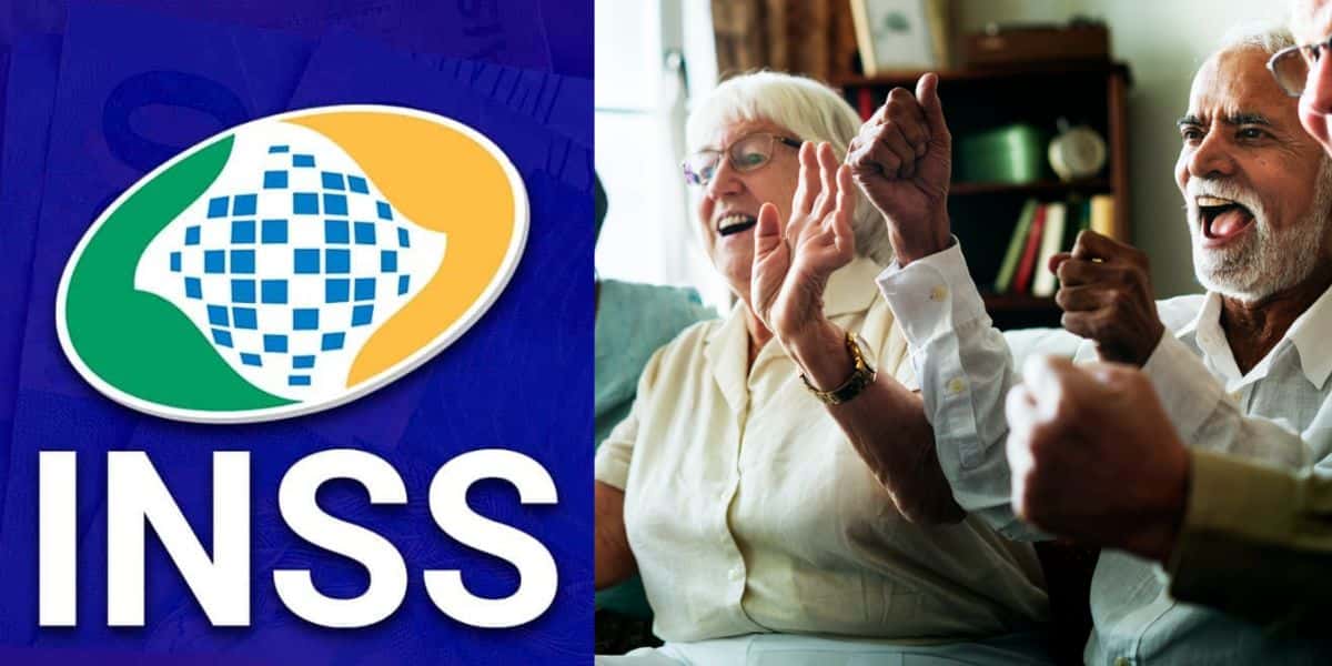 Logo do INSS e idosos comemorando - Foto Reprodução Internet