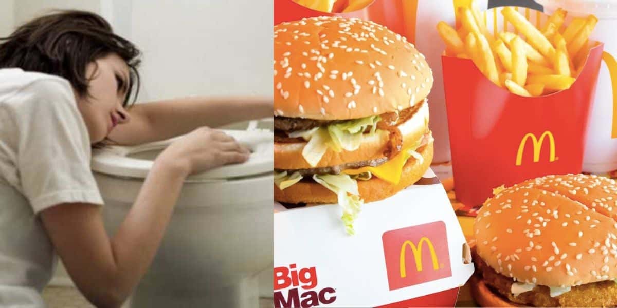 Mulher passando mal e lanches do McDonald's (Fotos: Reproduções / Internet)