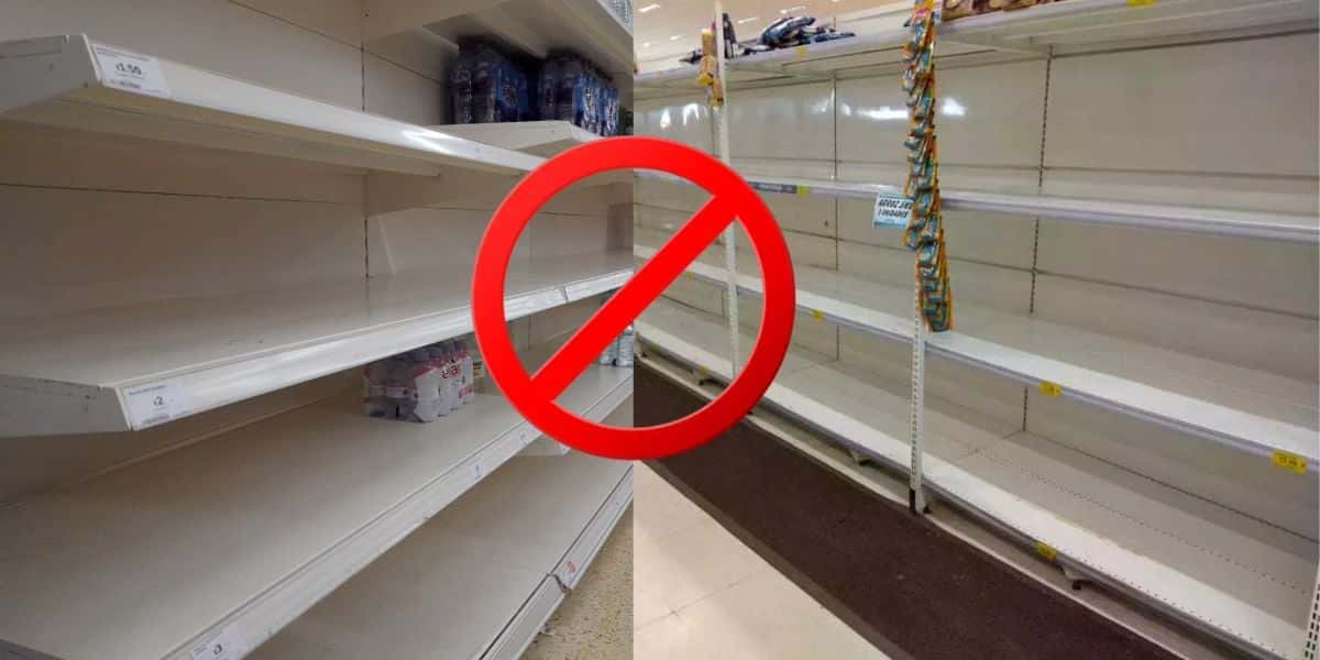 Prateleiras vazias em mercado e placa de probido - Foto Reprodução Internet