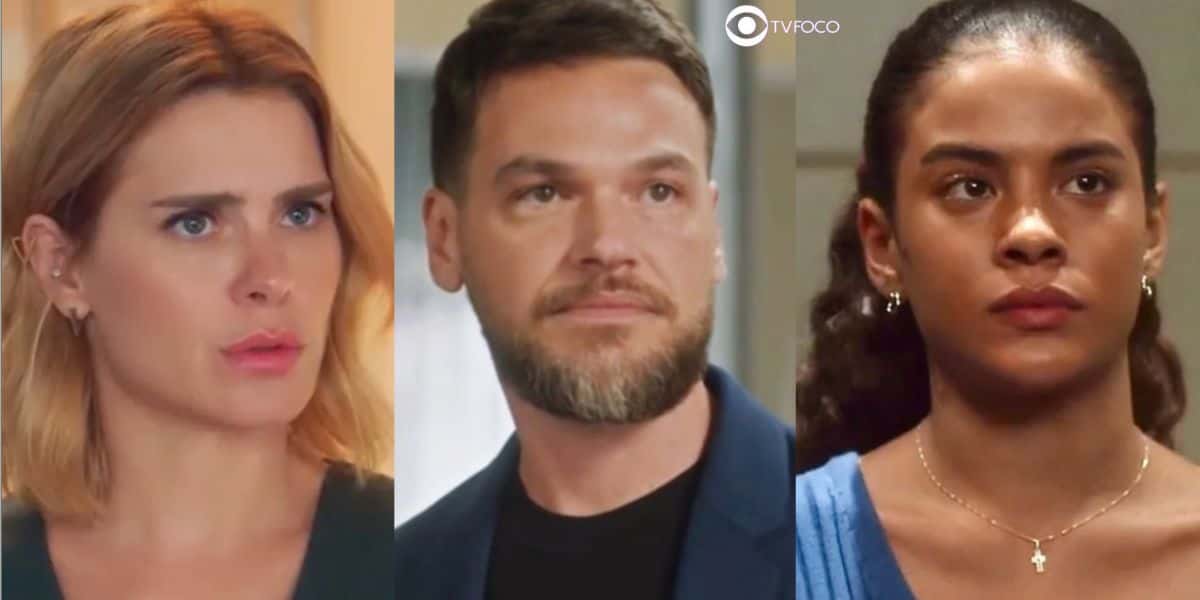 Lumiar, Theo e Jenifer em cenas de Vai na Fé (Foto: Reprodução / Globo / Montagem TV Foco)