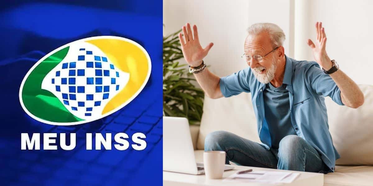 Idoso comemorando e logo do INSS - Foto Reprodução Internet