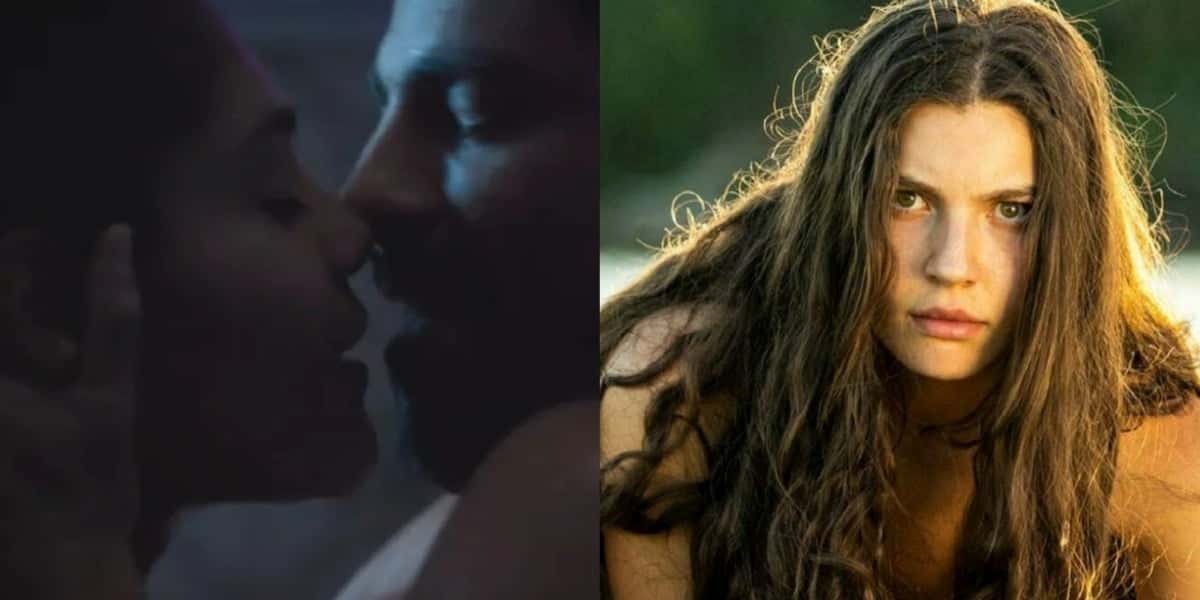 Aline (Bárbara Reis) virará Juma (Alanis Guillen) antes de sexo com Caio (Cauã Reymond) em "Terra e Paixão" (Foto: Reprodução/TV Globo)