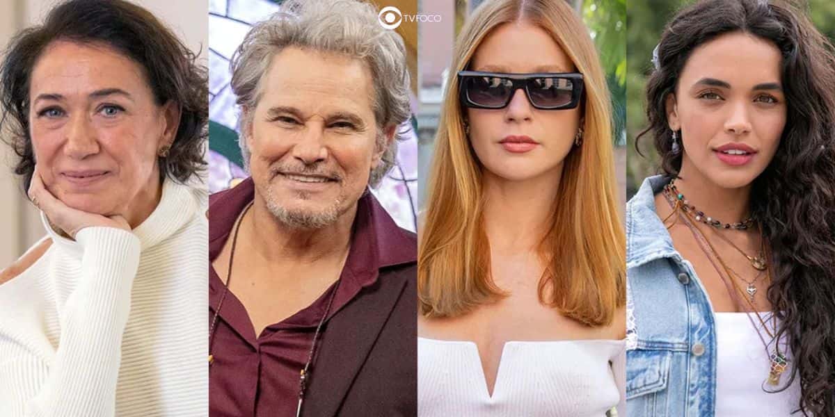 Lilian Cabral, Edson Celulari, Marina Ruy Barbosa e Giovana Cordeiro são os protagonistas de Fuzuê (Foto: Reprodução / Globo / Montagem TV Foco)