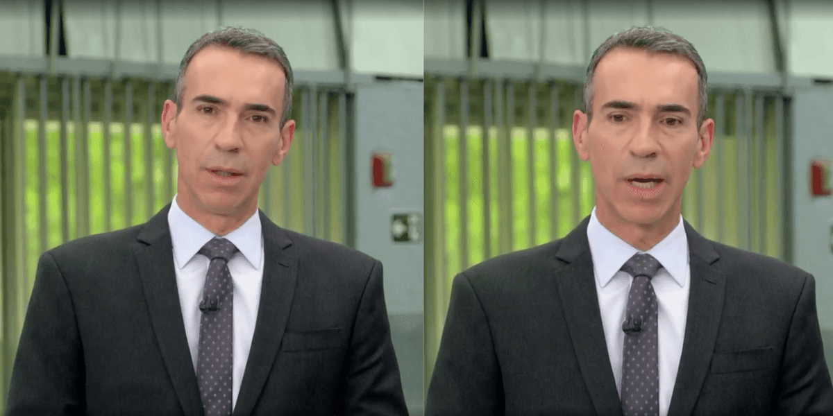 César Tralli perde o chão na Globo e detona funcionário ao vivo (Reprodução/Montagem TV Foco)