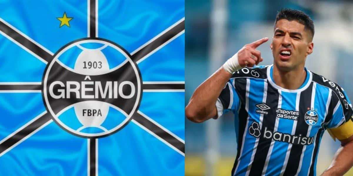 Bandeira do Grémio e Suárez - Foto Reprodução Internet