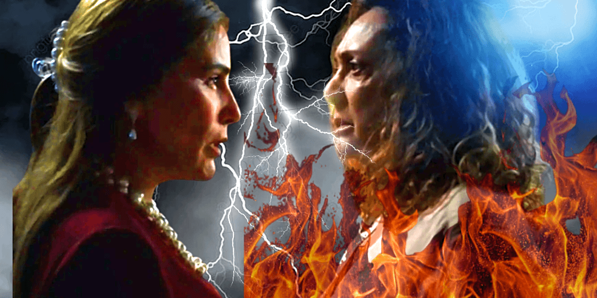 Irene arma plano sórdido para enviar Agatha diretamente para o inferno, em "Terra e Paixão", novela da Globo (Foto Reprodução/Montagem/Tv Foco)