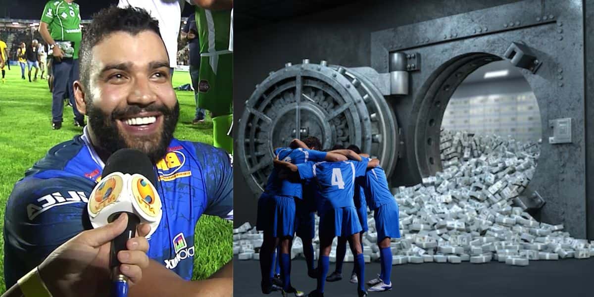 Gusttavo Lima e cofre aberto cheio de dinheiro e time de futebol - Foto Reprodução Internet