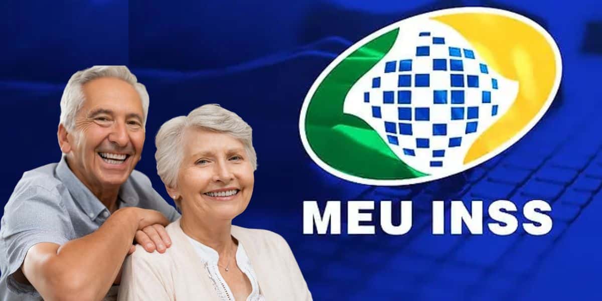 Idosos felizes e logo do INSS - Foto Reprodução Internet
