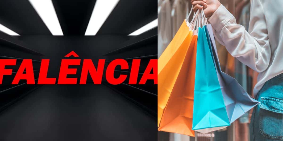 Imagem de falência e mulher fazendo compras (Reprodução - Internet)
