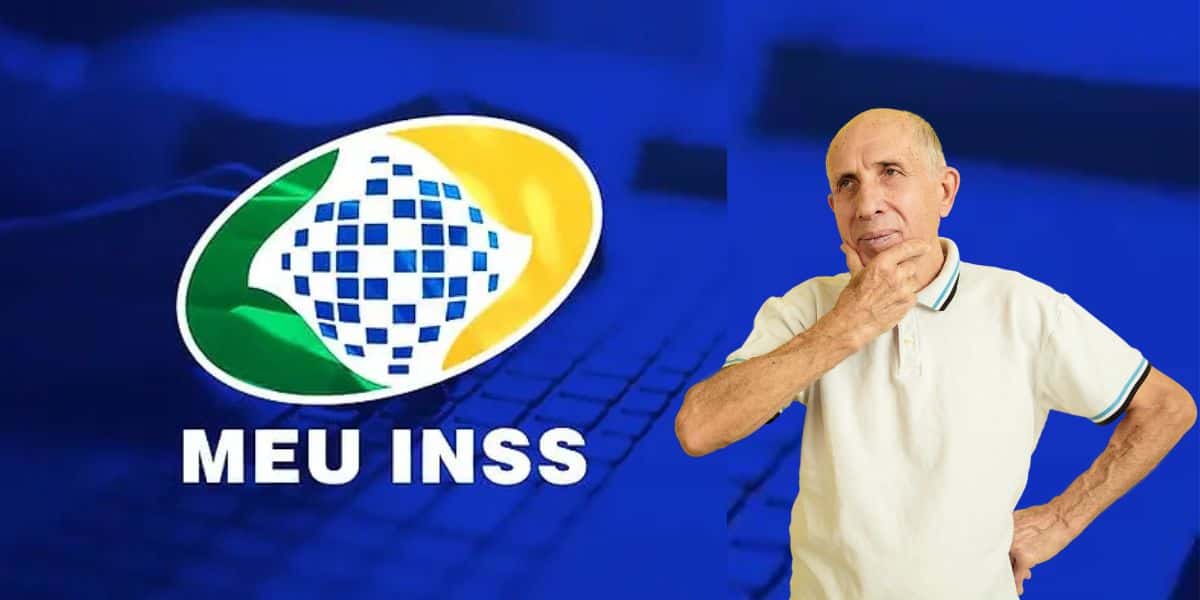 Logo do INSS e idoso em dúvida - Foto Reprodução Internet