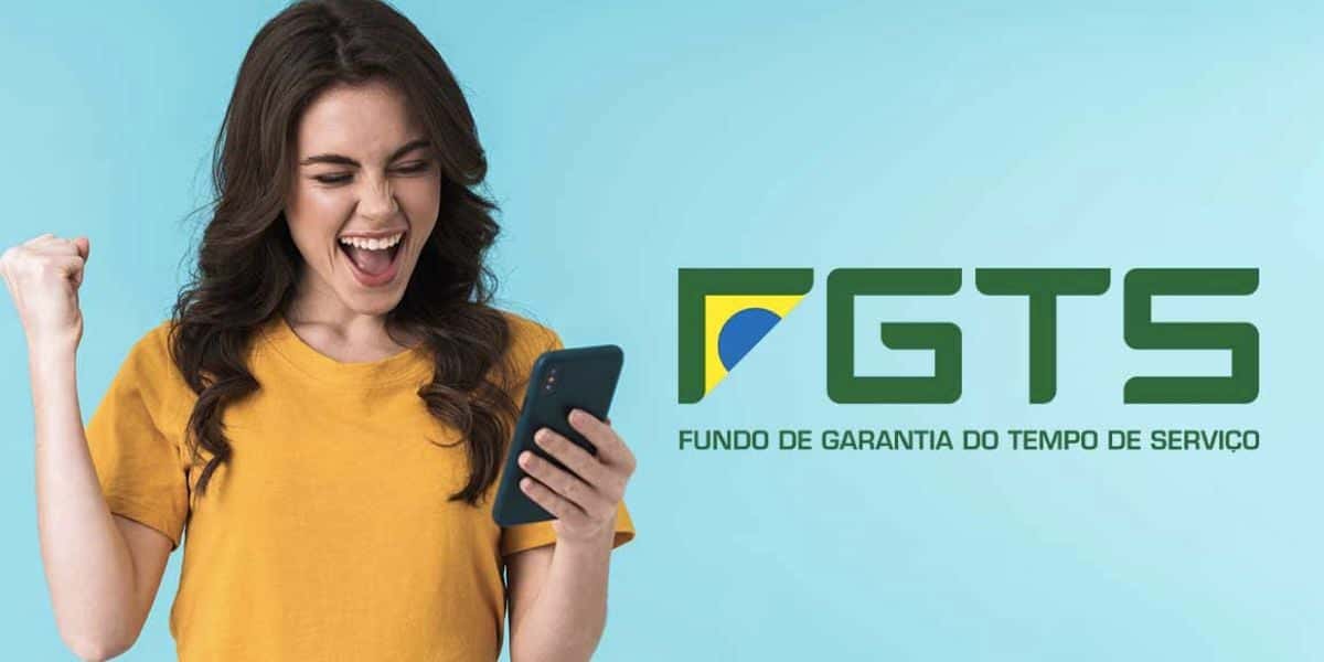 Pessoa celebrando e logo FGTS (Foto: Reprodução / Internet)