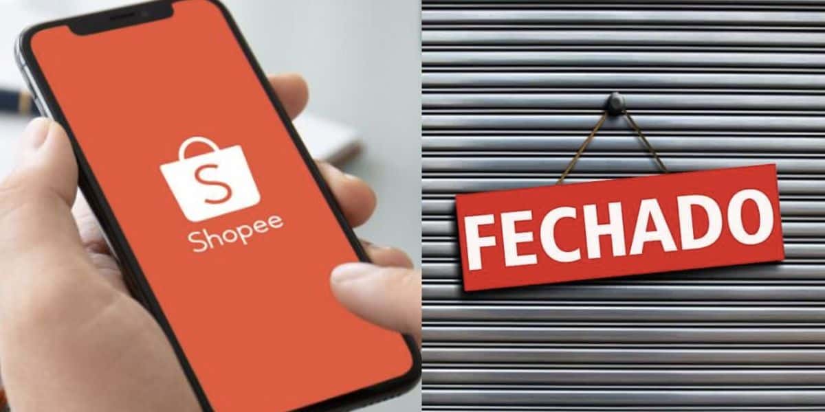 Aplicativo da Shopee e loja fechada (Fotos: Reproduções / Internet)