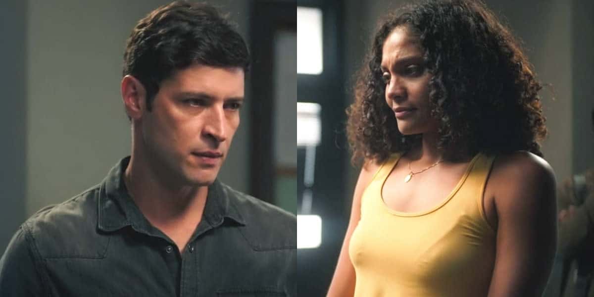 Marino (Leandro Lima) entregará podres sobre morte a Aline (Bárbara Reis) em "Terra e Paixão" (Foto: Reprodução/TV Globo)