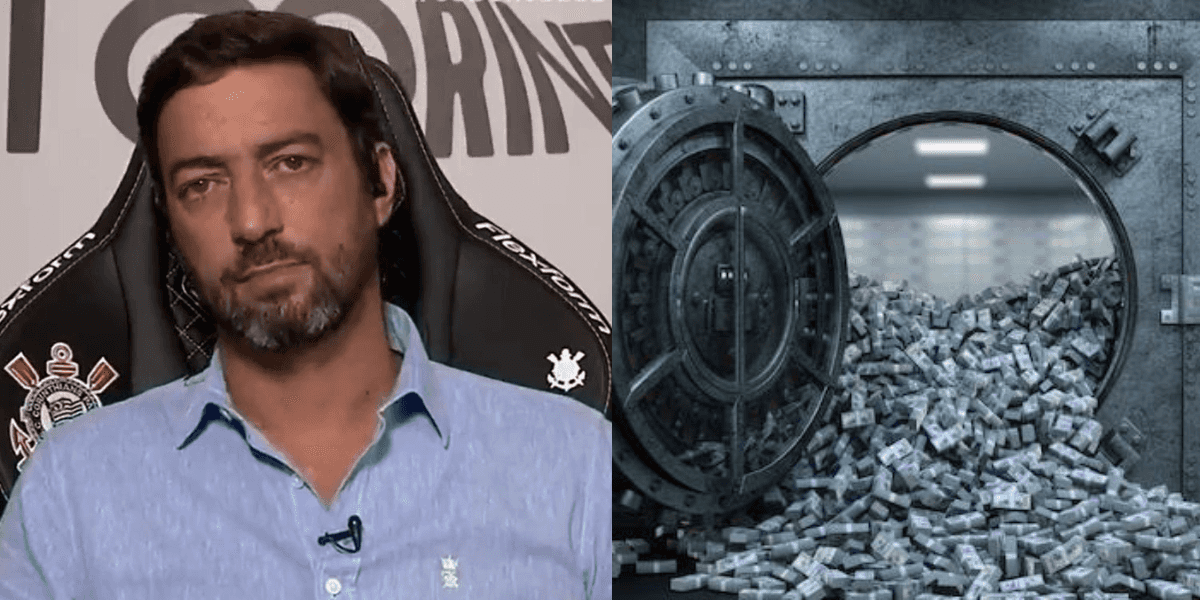 Duílio do Corinthians e cofres cheios de dinheiro (Reprodução/Montagem TV Foco)