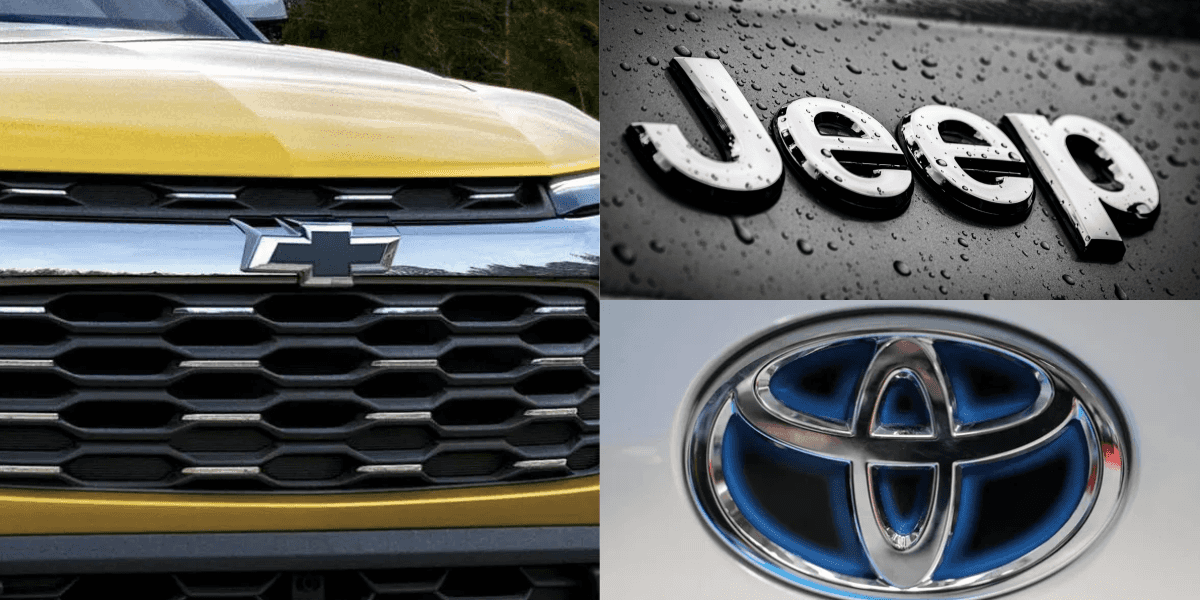 Novo carro da Chevrolet, logo da Jeep e Toyota (Reprodução/Montagem TV Foco)