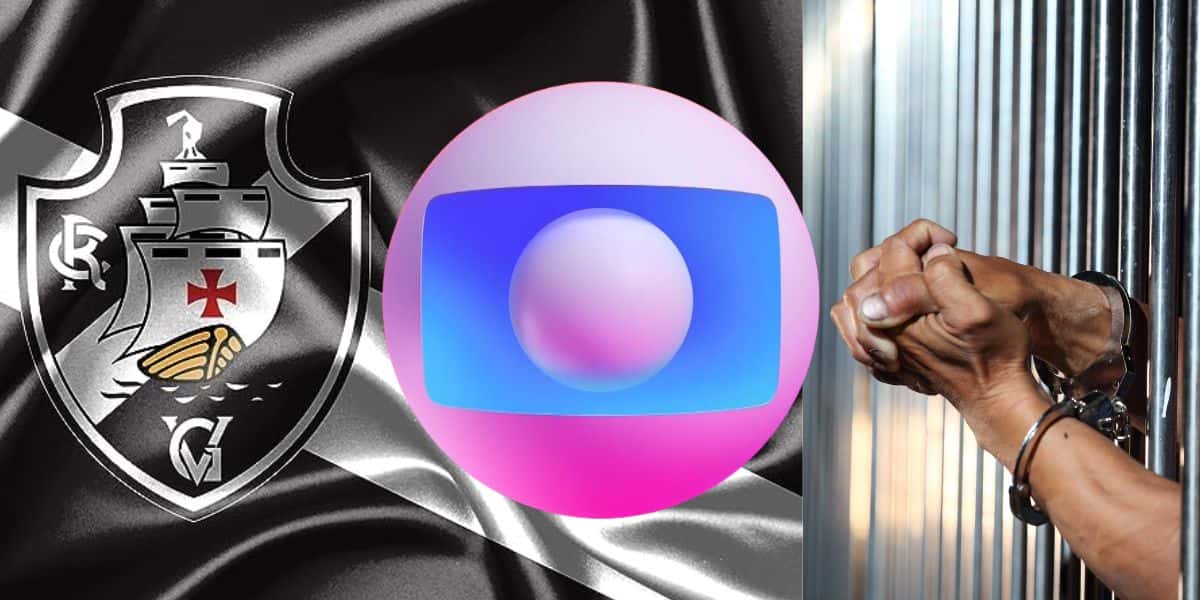 Bandeira do Vasco, logo da Globo e homem preso - Foto Reprodução Internet