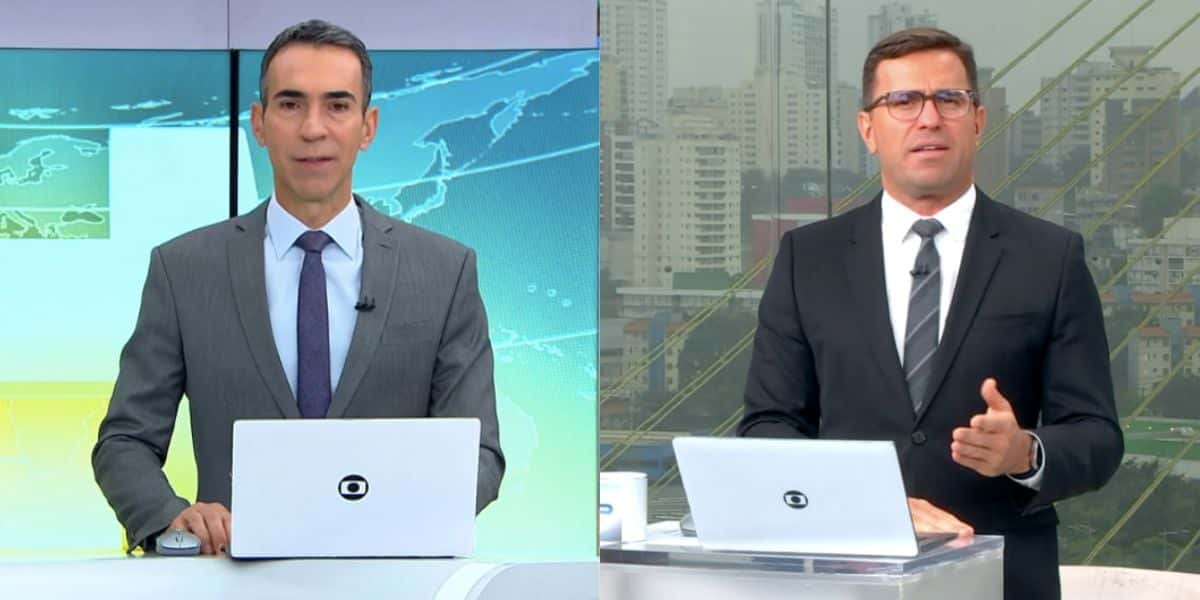 César Tralli no estúdio do Jornal Hoje e Rodrigo Bocardi no Bom Dia São Paulo (Foto: Reprodução / Globo)
