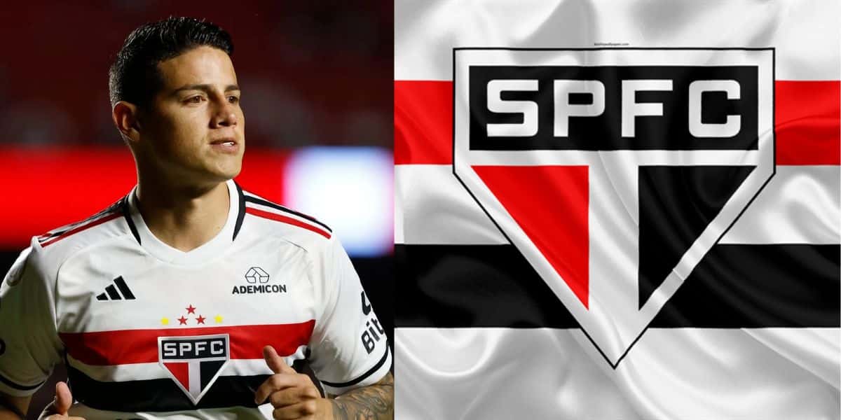 James Rodríguez e bandeira do São Paulo - Foto Reprodução Internet