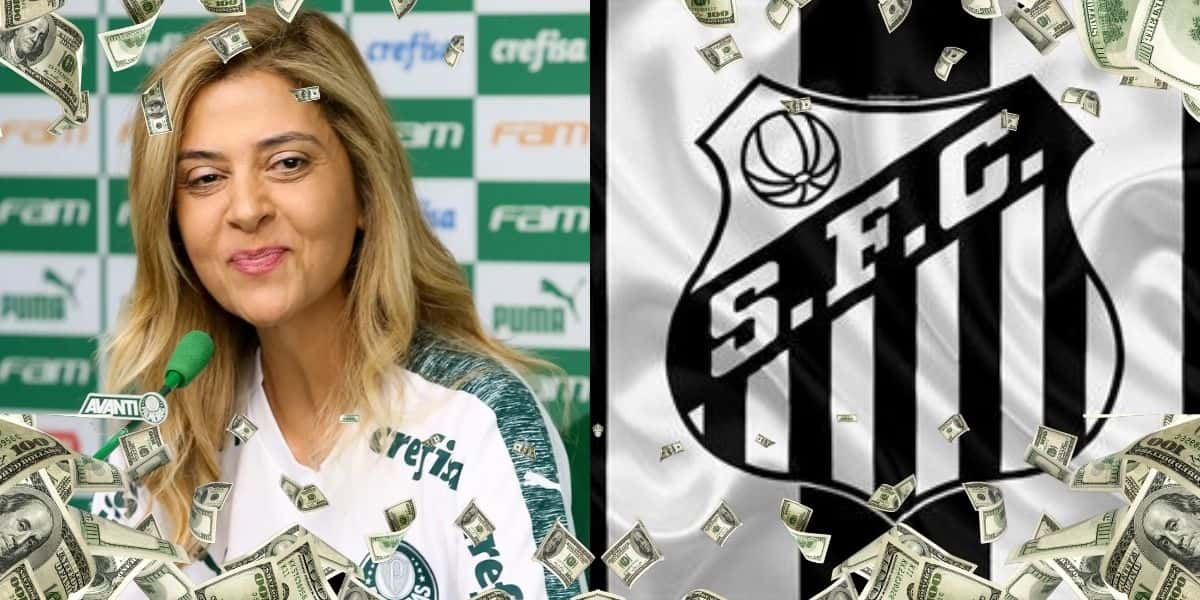 Leila Pereira e bandeira do Santos - Foto Reprodução Internet