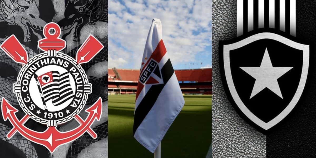 Logo do Corinthians, bandeira do São Paulo e logo do Botafogo (Fotos: Reproduções / Internet)