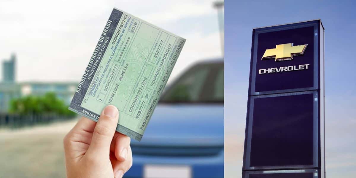 Logo da Chevrolet e IPVA em mãos - Foto Reprodução Internet