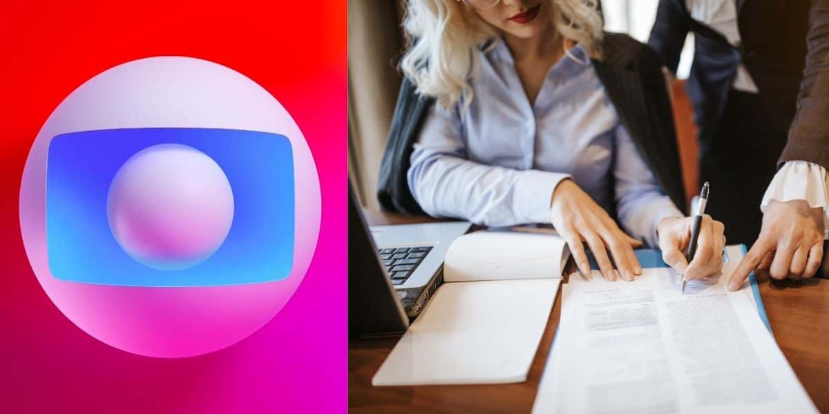 Logo da Globo e mulher assinando contrato - Foto Reprodução Internet