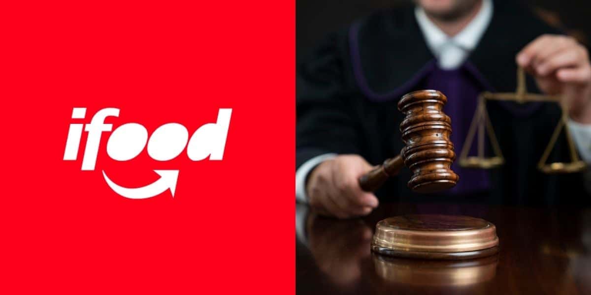 Logo do iFood e martelo batido com proibição - Foto Reprodução Internet