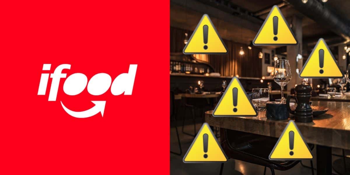 Logo do iFood e restaurante em alerta - Foto Reprodução Internet