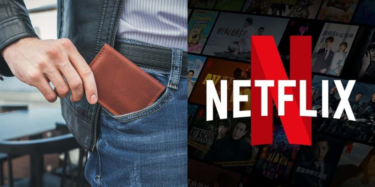 Homem tirando a carteira do bolso e logo da Netflix (Foto: Reprodução / Internet)