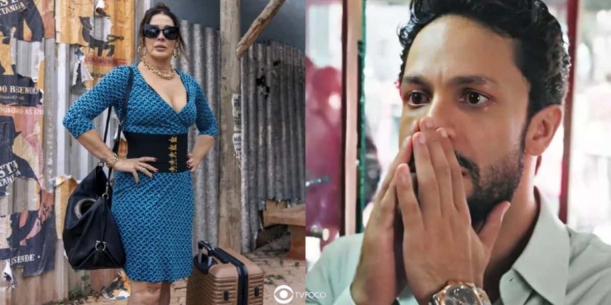 Emengarda (Claudia Raia), mãe de Luigi (Rainer Cadete) em Terra e Paixão (Foto: Reprodução / Globo / Montagem TV Foco)