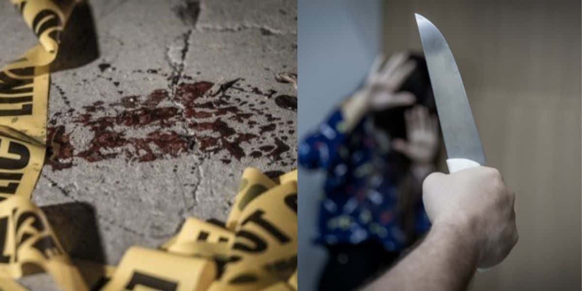 Local de crime e homem ameaçando mulher com faca (Fotos: Reproduções / internet)