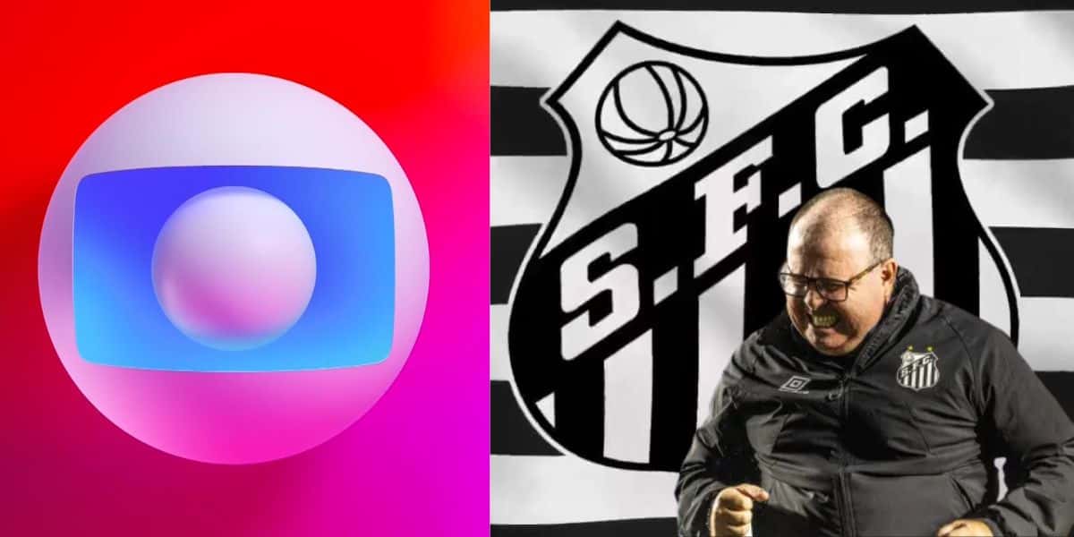 Logo da Globo, bandeira do Santos e Marcelo Fernandes aos prantos - Foto Reprodução Internet