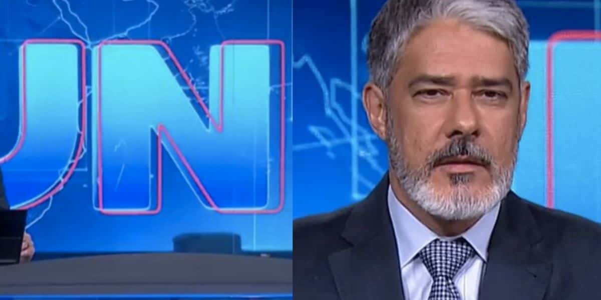 Logo do Jornal Nacional e William Bonner em telejornal (Fotos: Reproduções / Globo)