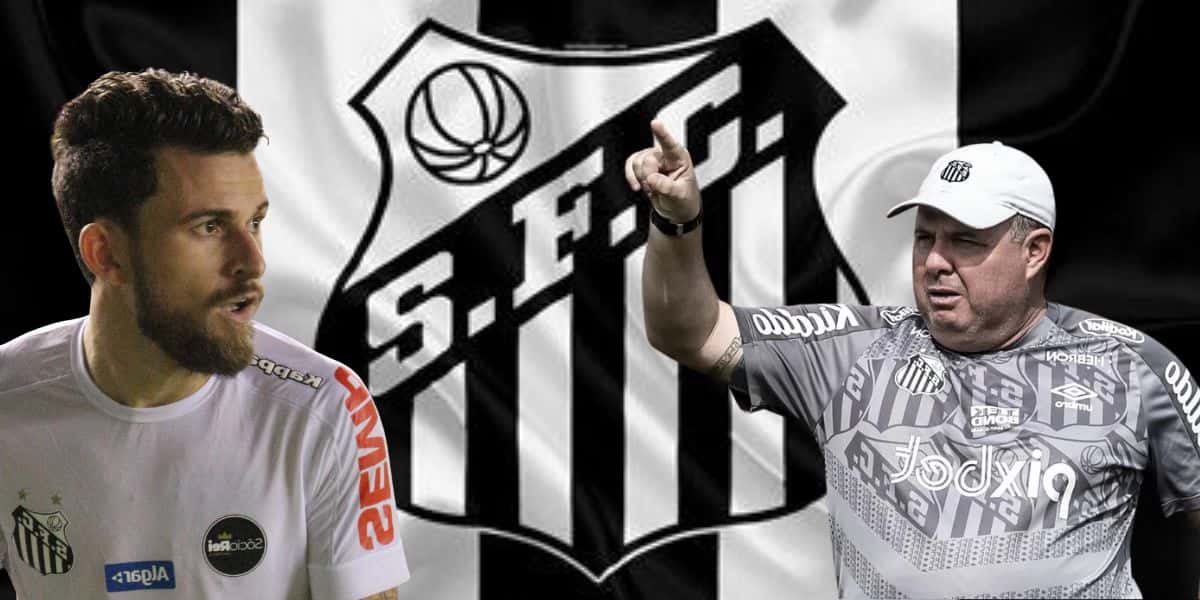 Marcelo Fernandes, Lucas Lima, e bandeira do Santos- Foto Reprodução Internet