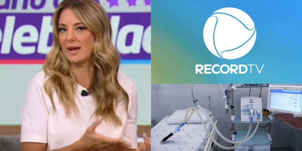 Ticiane Pinheiro no Hoje Em Dia, logo Record e aparelho de entubação (Fotos: Reproduções / Record / Internet)