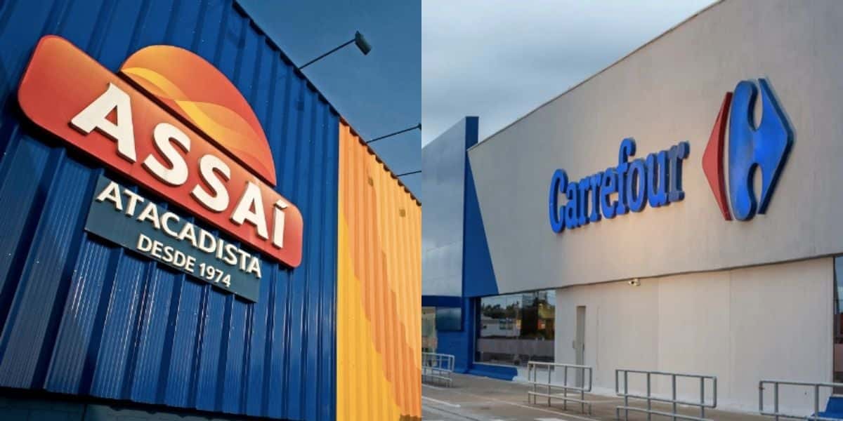 Lojas do Assaí e Carrefour (Reprodução/Montagem TV Foco)
