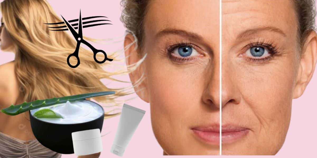 Cabelo loiro, produtos e mulher com antes e depois de rugas (Fotos: Reproduções / Internet)