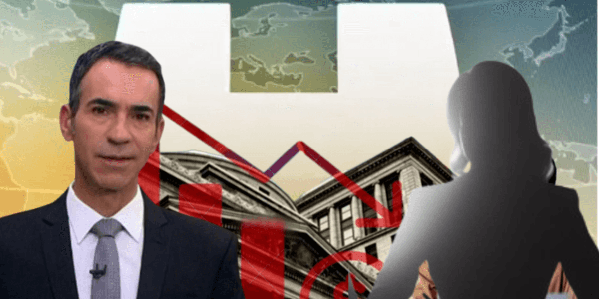 Substituta de César Tralli acabou anunciando, em pleno Jornal Hoje, a falência de banco tradicional (Foto Reprodução/Montagem/Tv Foco)