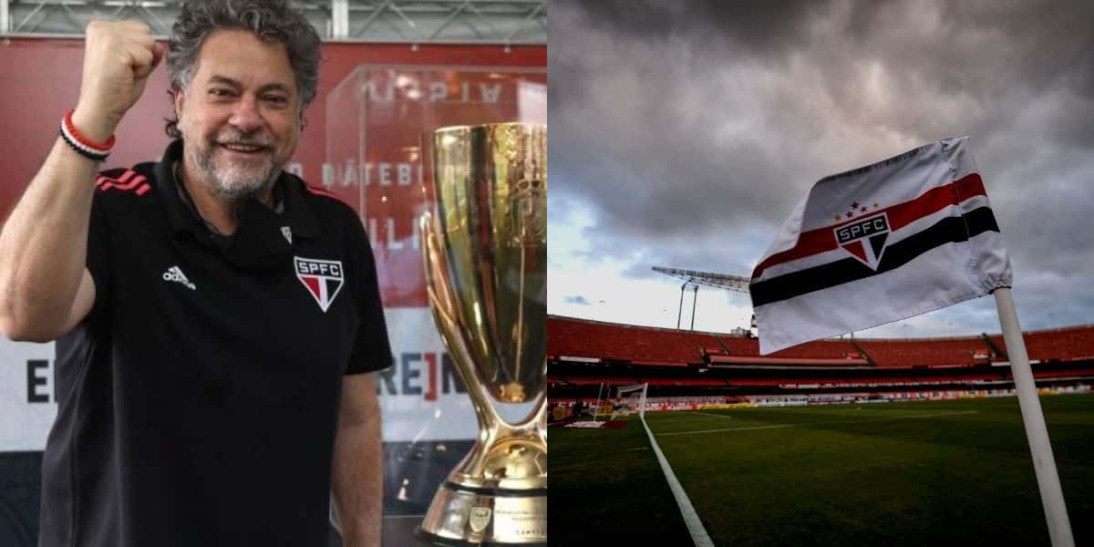 Julio Casares com a bandeira do São Paulo no Morumbi (Reprodução - Internet)