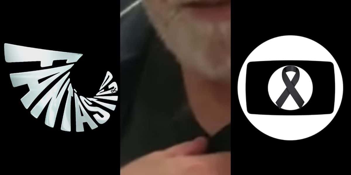 Logo do Fantástico, Célio Moreira e logo de luto da Globo (Reprodução - Internet)