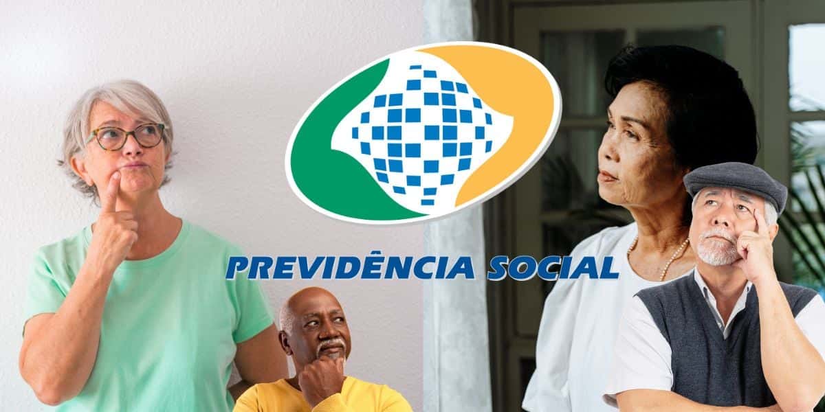Logo do INSS e idosos em dúvida- Foto Reprodução Internet